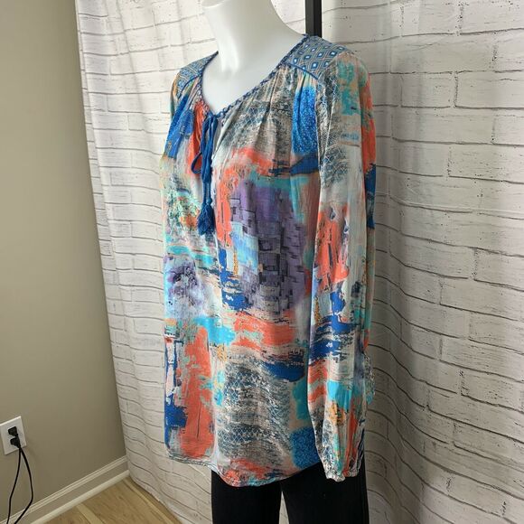 Soft Surroundings Riviera Top Women's Large Watercolor Abstract Art Boho A11 - Picture 4 of 6